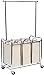 DecoBrothers Heavy Duty 3 Bag Extendable Laundry Sorter Cart with Hanging Bar, Beige
