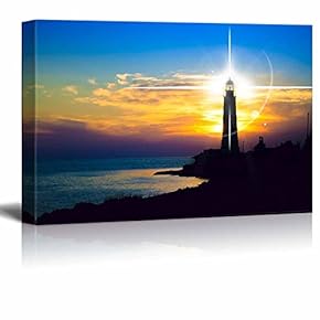 Canvas Prints Wall Art - Beautiful Scenery/Landscape Lighthouse at Sunset | Modern Wall Decor/Home Decoration Stretched Gallery Canvas Wrap Giclee Print & Ready to Hang - 12" x 18"