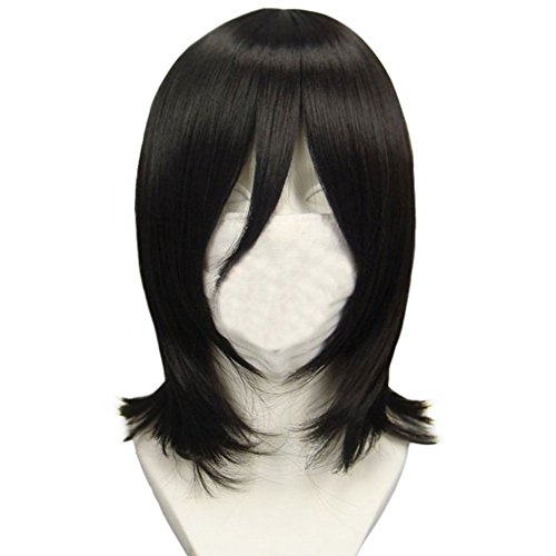 RightOn 15'' Unisex Straight Cosplay Wigs Halloween Fancy Dress Up Hair (Black)