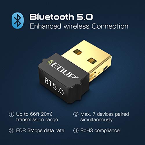 Bluetooth Adapter for PC, USB Mini Bluetooth 5.0 EDR Dongle for Computer Desktop Wireless Transfer for Laptop Bluetooth Headphones Headset Speakers Keyboard Mouse Printer Windows 10/8.1/8/7