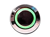 mod/smart Green Illuminated Bulgin Style Momentary Vandal Switch - 22mm -Silver Housing - Ring Illumination