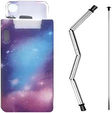 QUECY Collapsible Straws, Stainless Steel Reusable Metal Folding Drinking Straws Foldable Food Grade Silicone Set with Portable Case Cleaning Brush for Outdoor Work Travel - Purple Sky