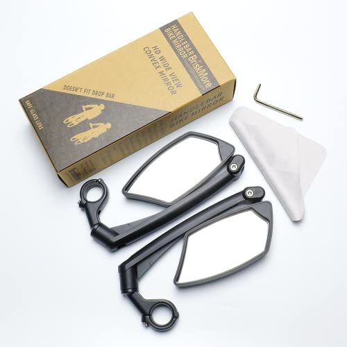 BriskMore Handlebar Bike Mirror - Crystal Clear HD Glass, 360° Adjustable&Foldable Mirror for Safe Riding, Wide Angle Rearview for E-Bikes, Mountain Bikes & Scooters,Bicycle Mirror