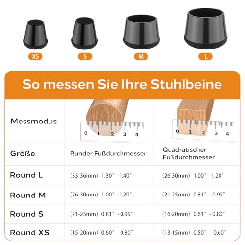 yomanta Chair Leg Caps, Pack of 24, Silicone Chair Leg Protectors with Felt Pads, Protective Caps for Chair Legs, Prevents Scratches in the Floor, Lower Noise, Round, Black, XS (Fit 15-20 mm)