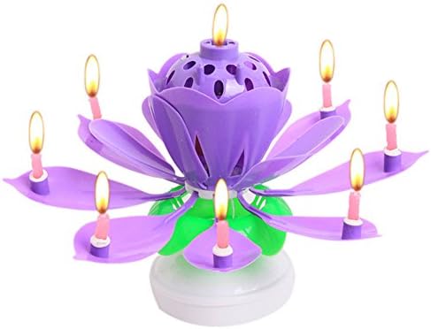 Music Birthday Candle Two Layers with 14 Small Candles Amazing Musical Lotus Flower Rotating Happy Birthday Party Candle Lamp by QWQHI (2, Purple+Red)