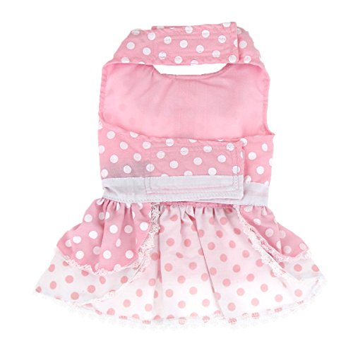 Pink Polka Dot and Lace Dog Harness Dress Set L