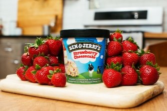 Ben & Jerry's - Vermont's Finest Ice Cream, Non-GMO - Fairtrade - Cage-Free Eggs - Caring Dairy - Responsibly Sourced Packaging, Strawberry Cheesecake, Pint (16 Count)