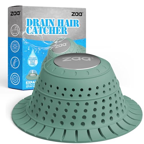 zaa Bathtub Drain Hair Catcher Green Silicone Collapsible Drain Protector for Pop-Up and Regular Drains of Shower Bathtub Tub Bathroom Sink