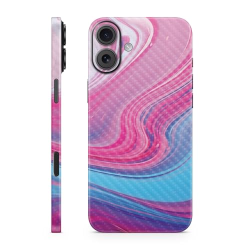 Carbon Fiber Phone Skin Compatible with Apple iPhone 16 Plus - Magenta Pour - P…