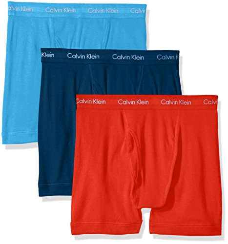 Calvin Klein Men's Underwear Cotton Classics Boxer Briefs (Pack of 3), Voltic Orange/Fountain/Blue Star, Small