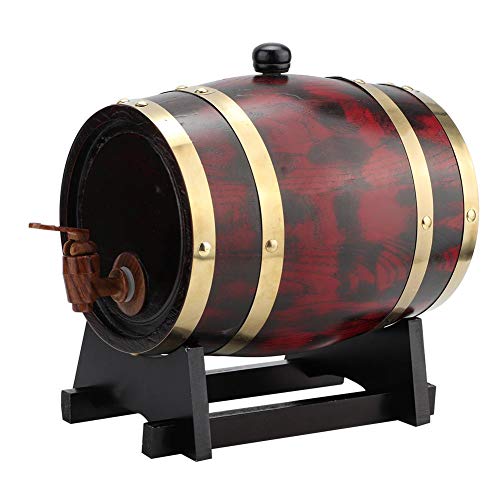 Jadpes Wooden Wine Barrel, 3L Household Oak Wood Wine Barrel Keg Bucket