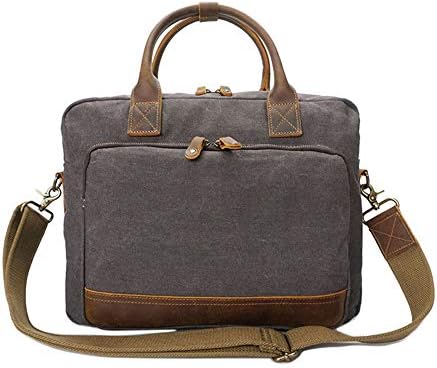 HWX Men's Canvas Handbag Retro Shoulder Slung Laptop Bag Multi-Function Briefcase Business Men's Bag (Color : Gray, Size : 38cm30cm10cm)