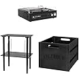 Victrola All-in-1 Bluetooth Record Player Black with Victrola Wooden Stand for Wooden Music Centers with Record Holder Shelf, Black & Victrola Wooden Record Crate, Black