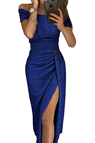 Womens Elegant Cocktail Maxi Dress Sexy Off Shoulder Slit Evening Party Midi Dress