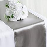 Efavormart 10 Packs of Premium Satin Table Top Runner for Weddings Birthday Party Fit Rectangle and Round Table 12" x 108" - Silver