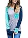 Womens Casual Long Sleeve Crewneck Color Block T Shirt Pocket Sweatshirt Blouse Tops
