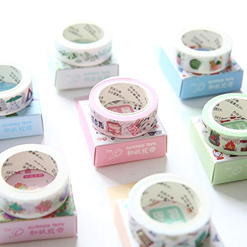 Kawaii Masking Tape Set (Assorted 8 Rolls) Animal House Tree Green Leaf Succulent Plant Cactus School Stationery Makeup Stuff Camping Tool Food Washi Tapes Scrapbooking Diary Planner DIY Sticker Label - Thumbnail 4