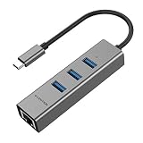 LENTION USB-C to 3-Port USB 3.0 Hub with Gigabit Ethernet LAN Adapter Compatible MacBook Air 2018 2019, MacBook Pro 13/15/16 (Thunderbolt 3), Chromebook, Windows Type C PC - Ultra Slim (Space Gray)