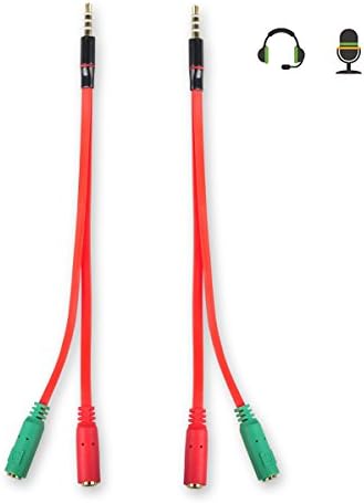 Conshine Headset Adapter for CTIA Headsets With Separate Headphone And Microphone Plugs, 3.5mm Stereo Audio Male to 2 Female Headset Mic Y Splitter Flat Cable Adapter - 2pcs Red