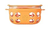 Lifefactory 4-Cup BPA-Free Glass Food Storage and Bakeware with Protective Silicone Sleeve and Lid, Orange