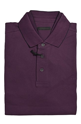Z ZEGNA Men's Purple Pique Inner Collar 100% Cotton Short Sleeve Polo T-shirt (XL)