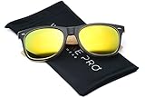 Faux Wood Reflective Revo Color Lens Horn Rimmed Sunglasses (Mirror Yellow, 51)