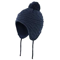 Connectyle Toddler Boys Girls Fleece Lined Knit Kids Hat with Earflap Winter Hat (Navy, M:1T-3T(18.5"-19.7"))