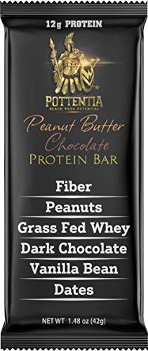 Pottentia Grass Fed Whey Protein Bar, Peanut Butter Chocolate, Simple Natural Ingredients, Eight 42g Bars, Prebiotic Fiber, Gluten Free, Non GMO, No Sugar Alcohol