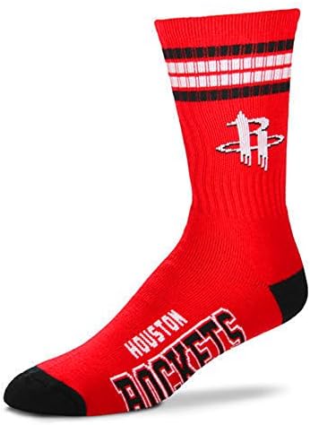 NBA 4 Stripe Deuce Socks - Men's Large (fits 10-13) 10 Teams Available (Houston Rockets)