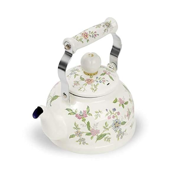 Ejiry Porvence Enamel on Steel Floral TeaKettle, Stovetop Teapot, Induction Safe, Small, 1.6