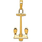 JewelryWeb 14k Yellow Gold Solid Polished Navy Nautical Ship Mariner Anchor Pendant Necklace 27x11mm Wide Pendant for Women