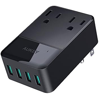 AUKEY Wall Charger with 2 Outlets and 4 USB Ports 30W USB Charger for Smartphones, Tablet, Laptop and More, ETL Certified