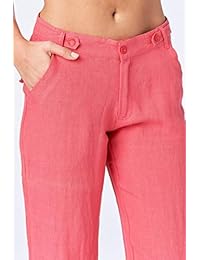 Pantalones de lino para dama con cierre de botón