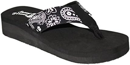 Ladies Bandana Paisley Print Sandal, BLACK, SIZE 11US