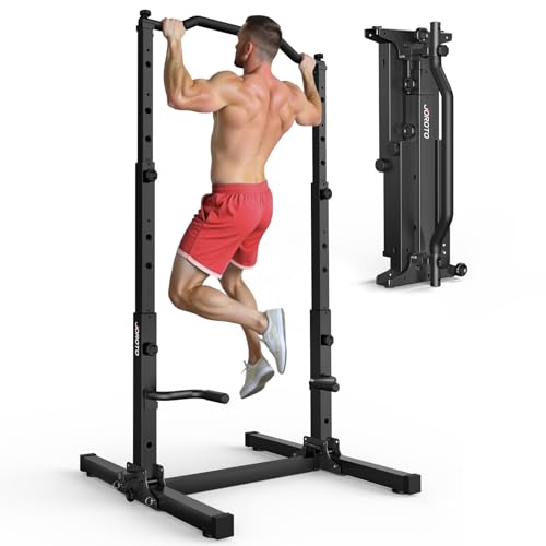 JOROTO Faltbar Power Tower Klimmzugstange & Dip Station, Freistehend Höhenverstellbar, 5-in-1 Rückentrainer für Zuhause, Multifunktionale Krafttrainin