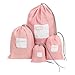 Multipurpose Essential Travel Packing Organiser Waterproof Drawstring Suitcase Clothes Underwear Laundry Shoes Bags Storages Toiletries Cosmetics Cases Holders Storages Bags Pouches 4 Pcs set Pink