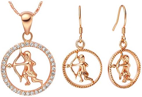 TIZIKJ 952 Sterling Silverl Good Luck 12 Constellation Pendant Necklaces Dangle Earrings Sets Rose Gold Birthday Gift
