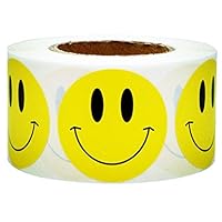 SMARSTICKER Yellow Smiley Face Happy Stickers 2" Inch Round Circle Teacher Labels 500 Total Smiley Stickers