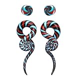 BodyJ4You Glass Spiral Tapers Kit with Plugs 4 Pieces Striped Aqua Maroon Glass Plugs 4G-14mm