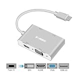MONODEAL USB C to HDMI/DVI/VGA Adapter, 4 in 1 USB 3.0 Type-C Hub VGA/HDMI/DVI Video Adapter 4K UHD, Support HDMI&VGA, DVI&VGA Simultaneously, Male to Female Multi-Display Video Converter