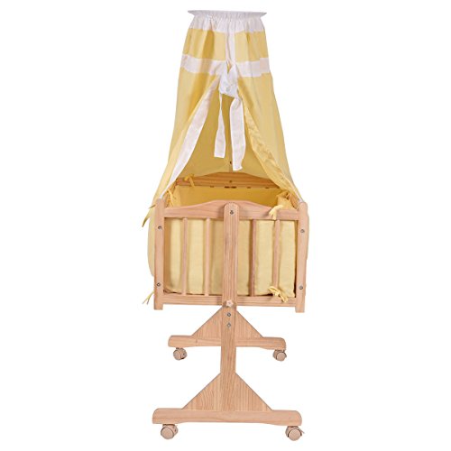 SKEMiDEX---Wood Baby Cradle Rocking Crib Bassinet Bed Sleeper Born Portable Nursery Yellow This Wooden Baby Cradle comes complete with everything your baby needs for sleep - Thumbnail 2