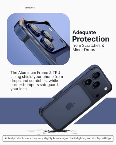 RAEGR Case | Anodized Aluminum Bumper | Compatible with iPhone 17 Pro Max (2025) | Supports Magnetic Wireless Charging | Edge Armor Protective Minimal Case - Dark Blue RG10620