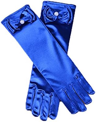 Honeyveil Girl's Cute Beading Bowknot Solid Color Fullfinger Long Formal Gloves