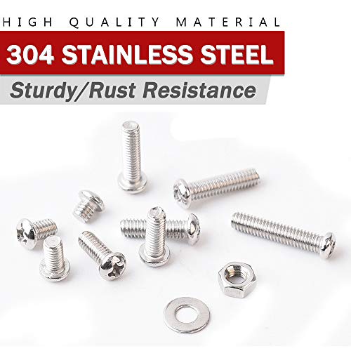 M4 Pan Head Phillips Screws 304 Stainless Steel Bolts Nuts Washers 810 Pcs Machine Screws Assortment Kit