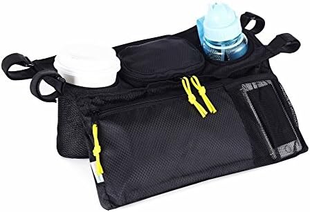 Julvie Baby Stroller Organizer Multifunctional Organizer with 2 Large Bottle Holders and Mesh Storage Compartments