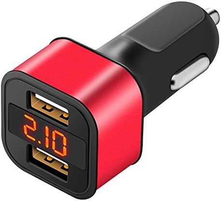 Dual USB Car Charger,LED Display Voltage and Current for Apple iPhone,iPad,Samsung Galaxy /S Series&amp;Edge Models;LG,Google Nexus,Other iOS and Android Devices (Red)