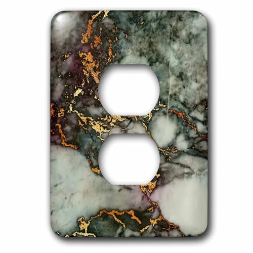 3dRose Shiny Green Pink Gold Gem Stone Marble Glitter Metallic Faux Print 2 plu…
