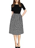 oxiuly Women's Vintage Patchwork Pockets Puffy Swing Casual Party Dress OX165 (3XL, Black)