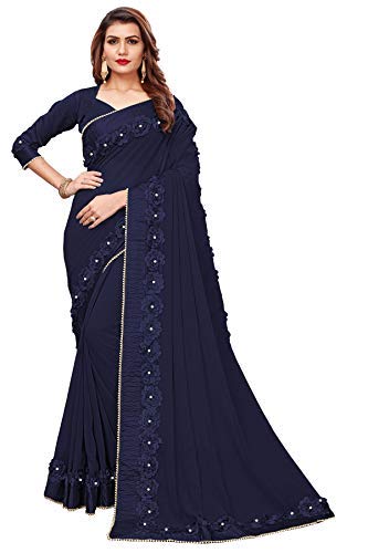fab dadu women's georgette ribbin gotta patti embroidered saree with blouse piece saree (sr-10029-free size)