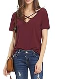 Romastory Women's Summer Tops Bandage V-Neck Casual Girls Tees T Shirt